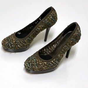 Stuart Weitzman Raffiaswoon Herbal Pump Size 6